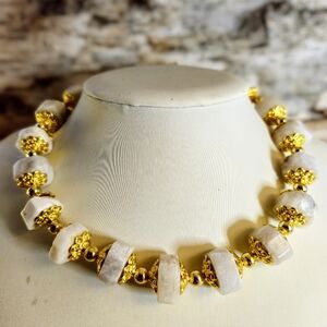 Large Moonstone Heavy Wheel Stones For Earthy Look In Gold Plated Necklace